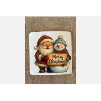 Kerst onderzetters setje van 4 stuks kurk kerstman met sneeuwpop